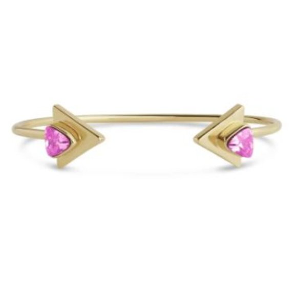 Sterling Forever Jewelry - 14K Gold Plated Pink CZ Triangle Open Cuff